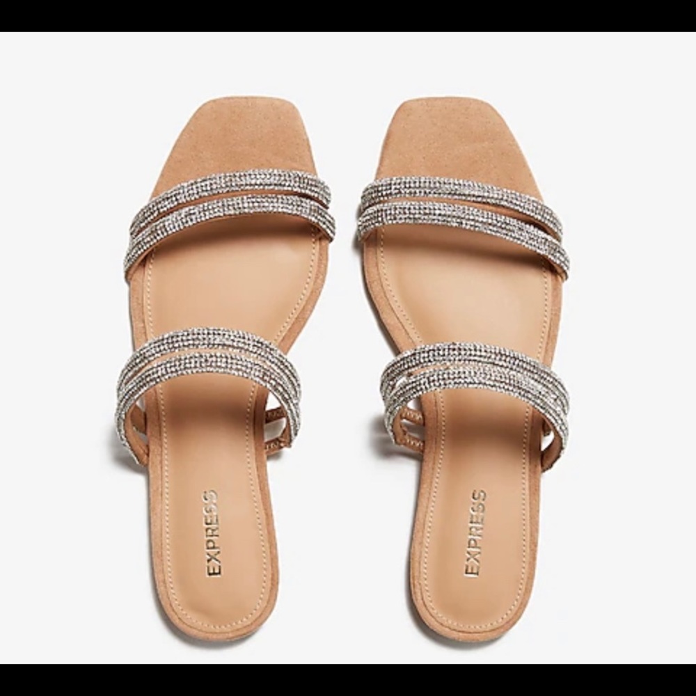 NWT Express Double Strap Rhinestone Slide Sandals